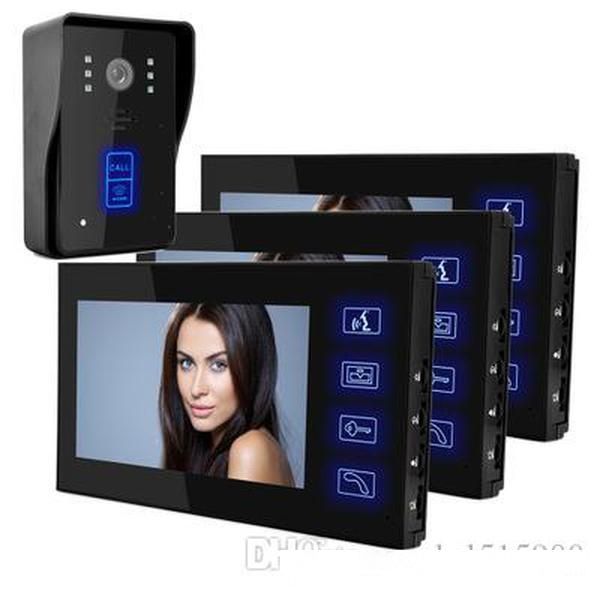 

7 inch high definition video doorbell touch button night vision rainproof two-way intercom swipe function one pair three