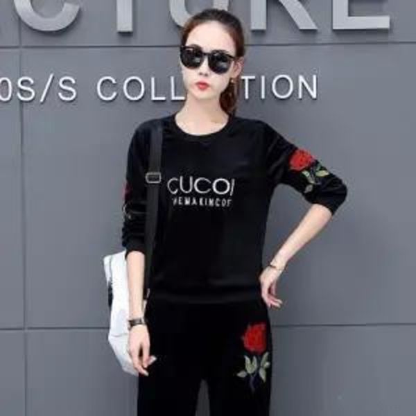 

a variety of velvet women's spring autumn and winter embroidered pants sports 20 korean style leisure sports pantspants and trouser, Gray