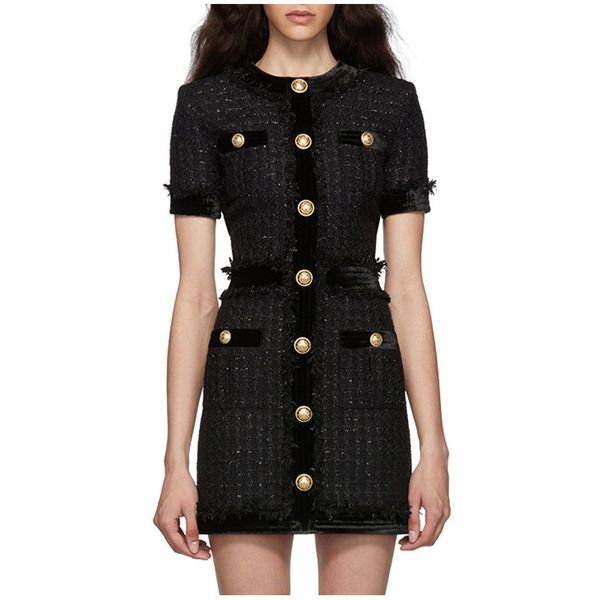 

12 2020 runway dress autumn crew neck a line above knee short sleeve empire women clothes ym, Black