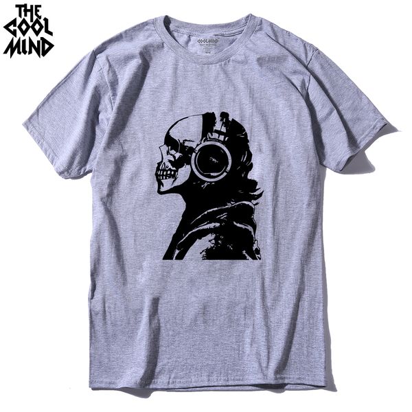 

coolmind mu0215a casual short sleeve 100% cotton skull dj printed men t shirt o-neck cool punk rock men t-shirt tee shirt