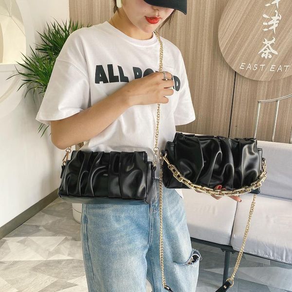 

solid color pleated tote bag 2020 fashion new high-quality pu leather women's designer handbag chain shoulder messenger bag