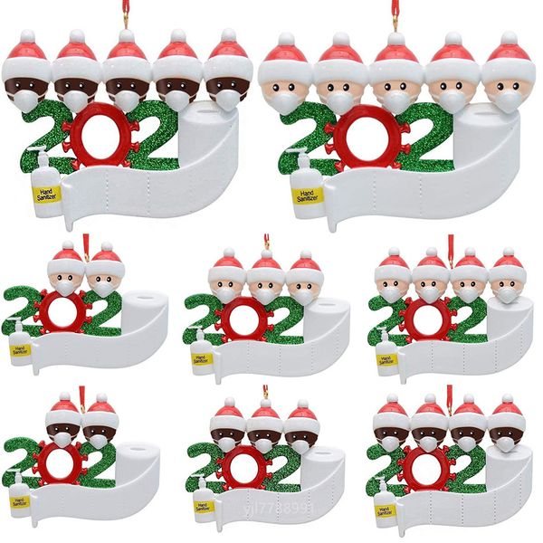 

2020 quarantine christmas ornament christmas tree pendent decoration gift family of ornament with resin mask hand sanitized