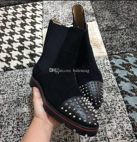 

2019 red bottom ankle boots for men spikes toe luxury designer footwear slip on booties outdoor party wedding loafers, Black