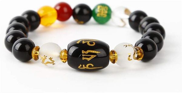 

beaded, strands colorful natural stone beads bracelet obsidian five elements wealth porsperity good luck men women, Black