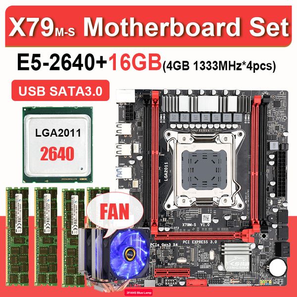 

x79 м-s 3.0 комплект материнской платы с xeon lga2011 е5 2640 4x4gb = 16gb ddr3 1333 ecc reg памяти sata3.0 m. 2 с охладителем