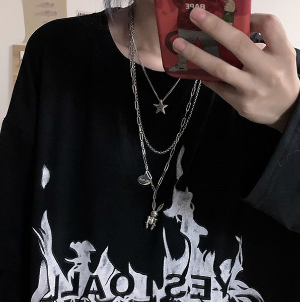 

harajuku vintage hip hop stainless steel multistory necklace pendant cool earth disco accessories, Silver