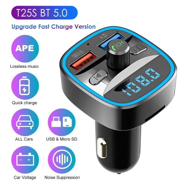 

t25s car mp3 player multi-function bt5.0 fm transmitter dual usb chargers support hands-tf card u disk music play 2020 new