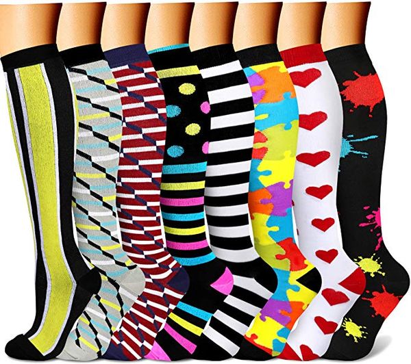 

men's socks 50 style antifatigue compression fit for nurses flight travel varicose veins leg relief pain knee stockings, Black