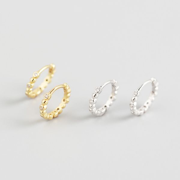 

other s925 sterling silver simple zircon round bead hoop earrings women everyday jewelry party fine accessory gift, Golden;silver