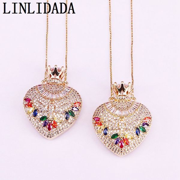 

3pcs gold filled cz micro pave colorful zirconia heart jewelry rainbow fashion pendant necklaces, Silver
