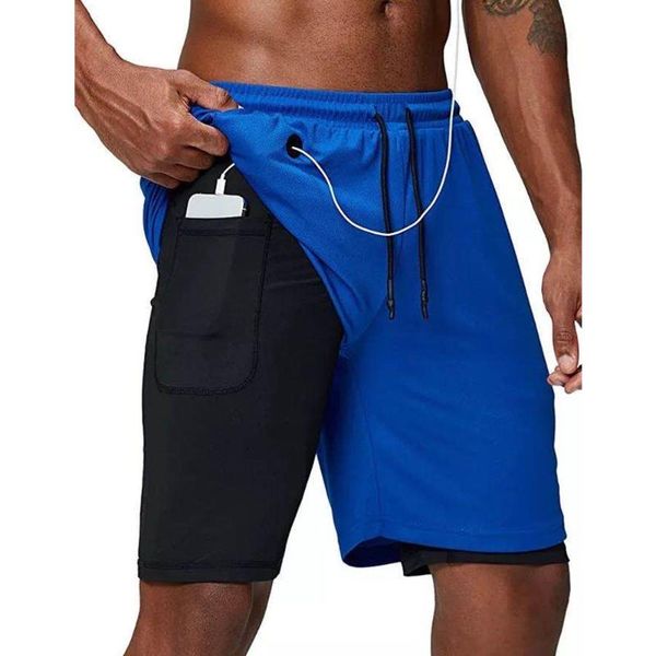 

double deck running shorts men gym fitness training quick dry short pants male outdoor sport jogging bermuda basketball shorts, Black;blue