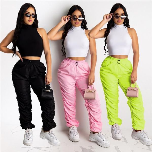 

fashion designer trousers womens solid color sweatpants high waist loose casual ruched elastic waist pants famale, Black;white