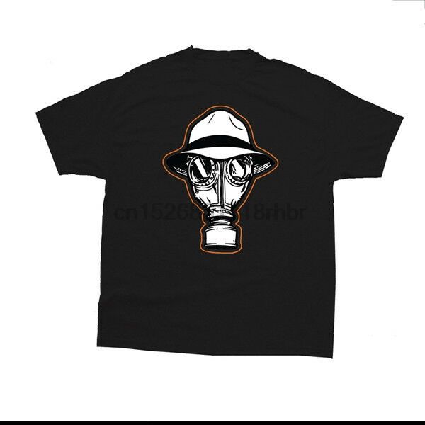 

the psycho realm gas mask (orange trim) black short sleeve t-shirt