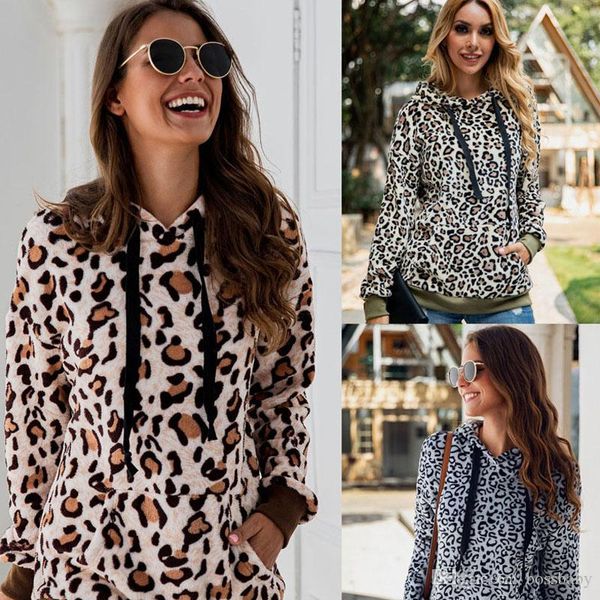 

women casual leopard hooded autumn printed long sleeve pocket sweatshirts womens clothing lady winter, Black