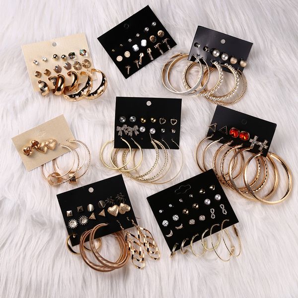 

luokey statement hoop earrings set for women luxury fashion gold round circle big earrings pendientes mujer wedding jewelry gift, Golden;silver