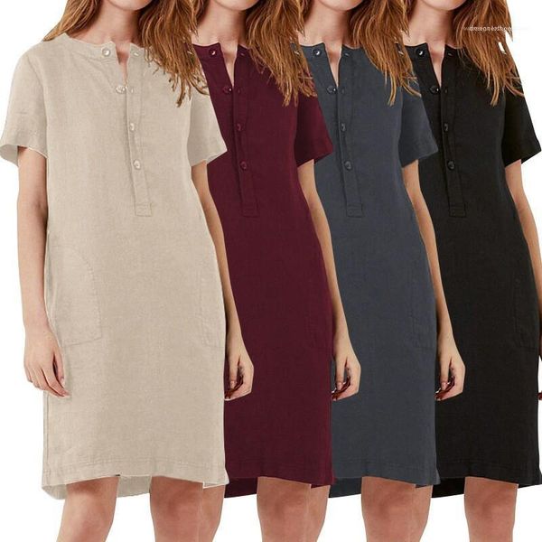

summer dress solid color fashion comfortable short sleeved dresses women line casual loose, Black;gray