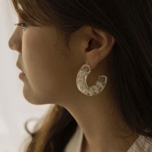 

transparent hoop earring for women freshwater pearl temperament earrings hoops korean style jewelry gifts accessories, Golden;silver