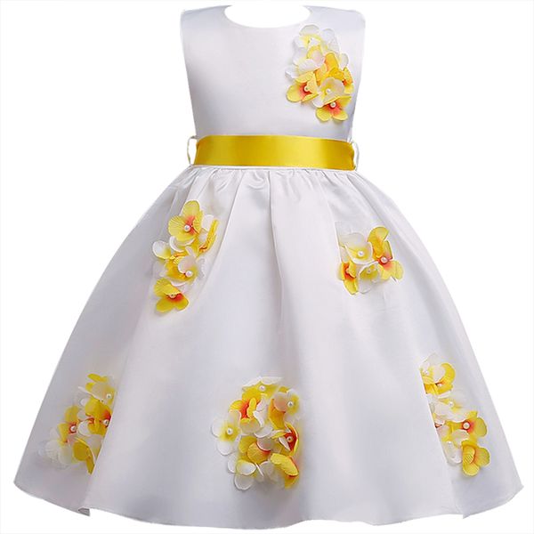 

new d flower dress for girls birthday party christmas princess clothes sleeveless, Red;yellow