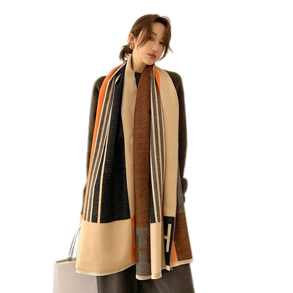 

long summer air-conditioned room shawl imitation cashmere student scarf autumn and winter new korean style striped warm scarf, Blue;gray