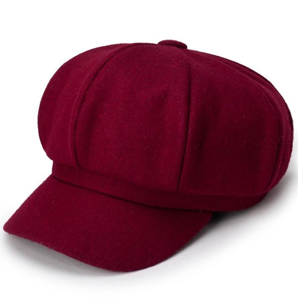 

stingy brim hats fibonacc autumn winter sboy caps fashion women's octagonal casual outdoor student painter hat solid vintage beret red, Blue;gray