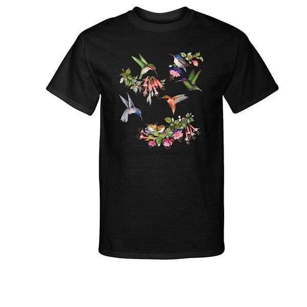 

2019 fashion cotton tee shirt fashion humming birds pretty pink flowers t-shirt