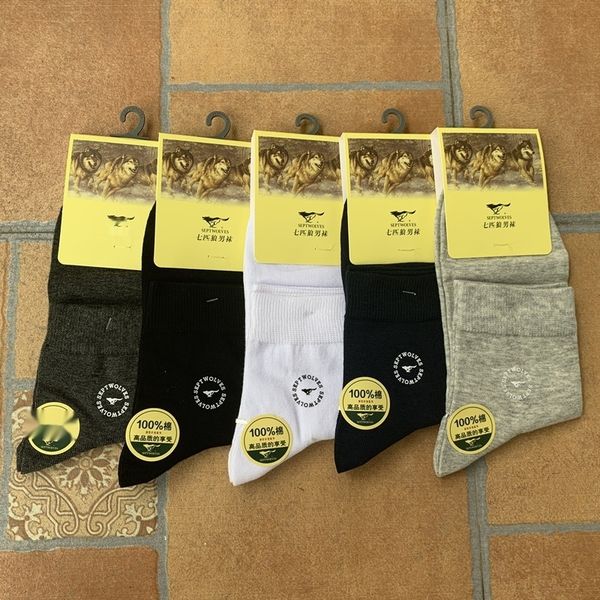 

семь wolf мужчин среднего хлопка среднего середины икры носки пот-абсорбент дышащий бизнес отдых летом тонкие носки gyrci, Black