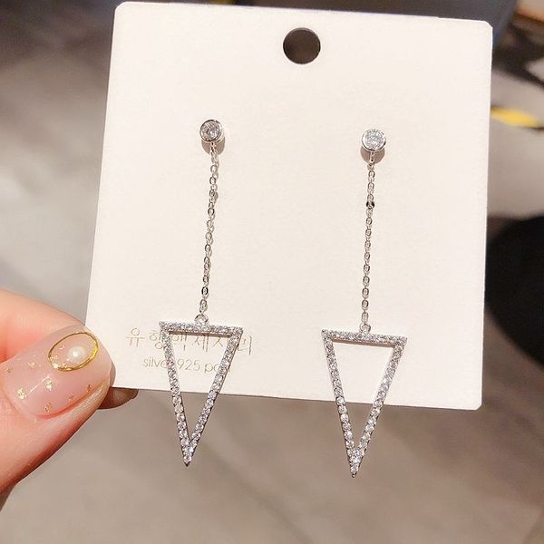 

high-end micro paved cubic zircon triangle dangle earrings fashion women jewelry, Silver