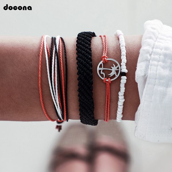 

4pcs/set handwork black rope braided multilayer bracelets for women trendy orange rope charms tree beaded bracelet 8321, Golden;silver