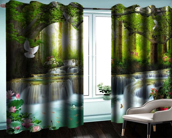 

modern beautiuful window curtain romantic mountain forest waterfall sika deer 3d beautiful landscape blackout curtains