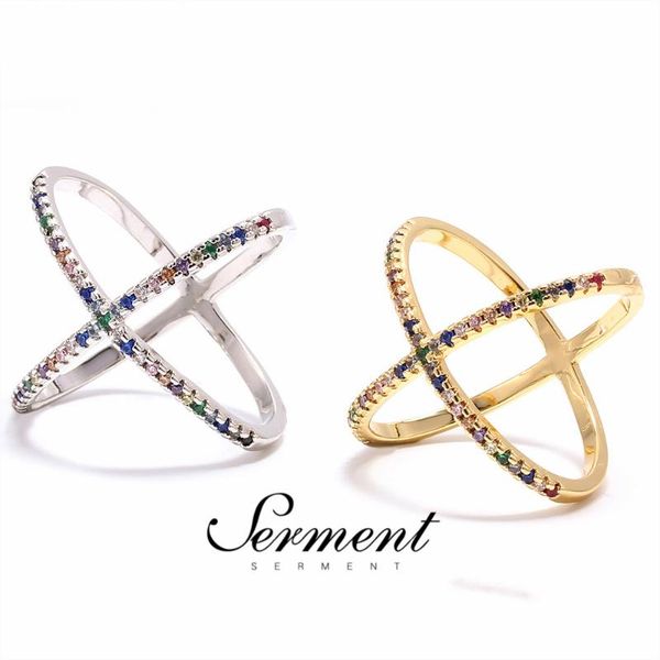 

wedding rings serment est design x shape cross ring female fashion jewelry trendy luxury gilded ladies accessories, Slivery;golden