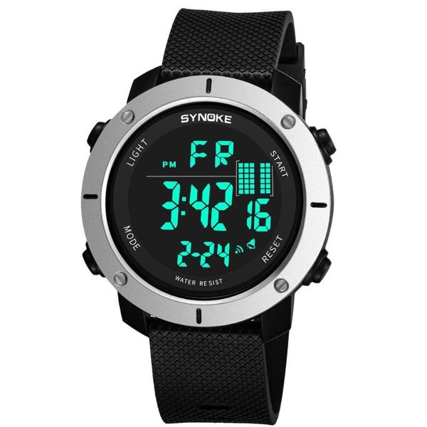 

synoke digital watch for men fashion waterproof sports watches man outdoor wristwatch led light alarm week male digital clock, Slivery;brown