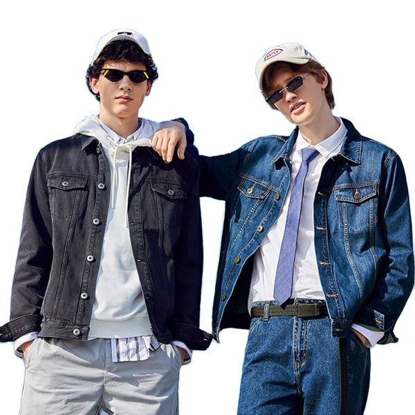 

semir men coat dark blue casual jacket cotton turn-down collar long sleeve denim bomber jackets for man, Black