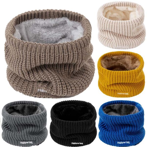 

scarves winter warm knitted ring scarf fleece inside elastic knit plush men women thick warmers cotton snood neck, Blue;gray