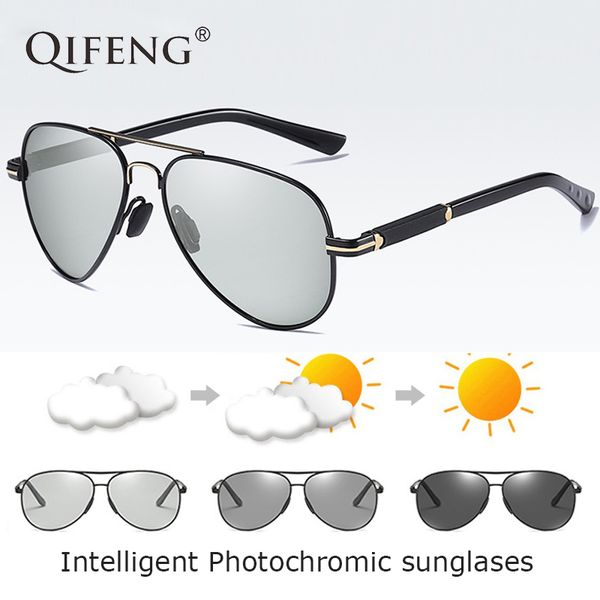 

qifeng aviation polarized intelligent pchromic sunglasses men brand driver sun glasses for male driving fishing oculos qf181, White;black
