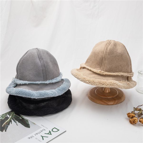 

new arrivals time-limited designers fisherman hat suede plush bucket hat womens korean-style fashion cute fleece-lined warm design japanese, Blue;gray