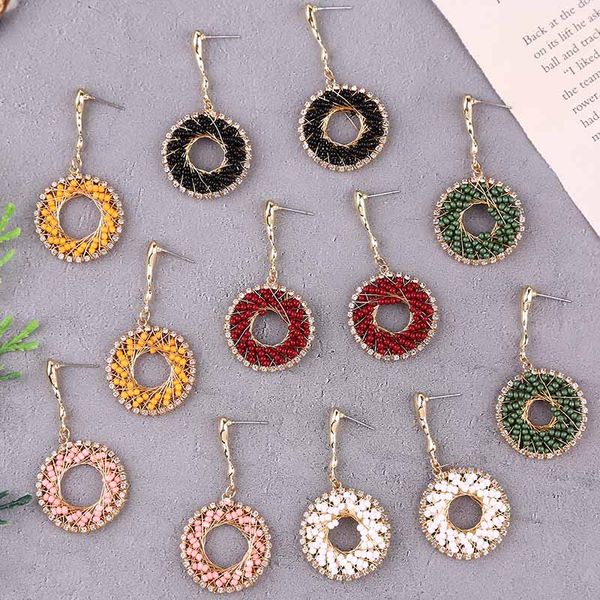 

korean style 2020 fashion handmade rhinestone resin beaded dangle earrings for women trendy geometric round drop earring jewelry, Silver