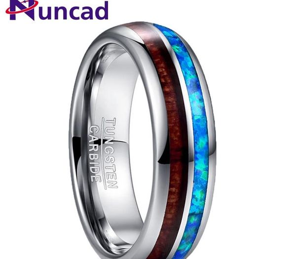 

nuncad new arrival 6mm wood tungsten carbide men ring size 7-12 polished natual opal acacia ring female engagement jewelry gift66, Silver