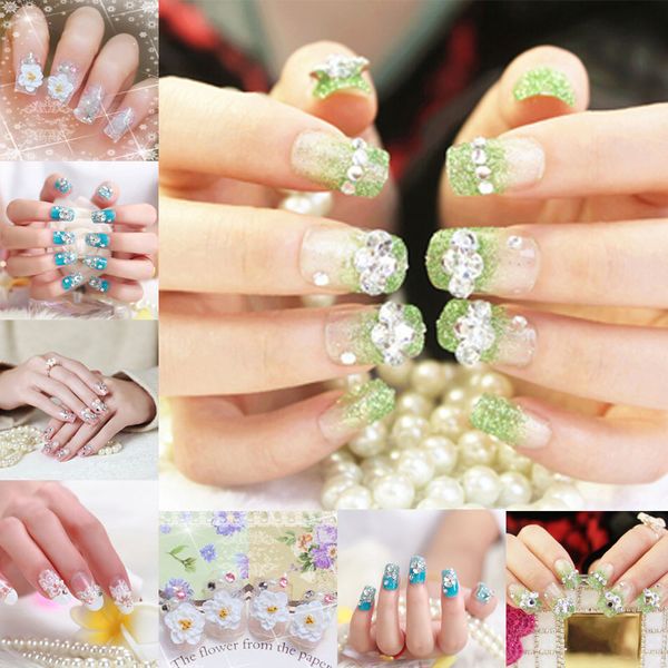 

24pcs/set elegant fashion long design false nails rhinestone bead fingernail decor full cover bride nail art tips fake nails, Red;gold