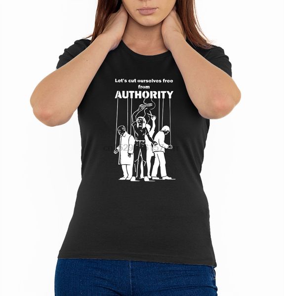 

lets cut ourselves from authority woman t shirt black (sizes s-2xl)(1