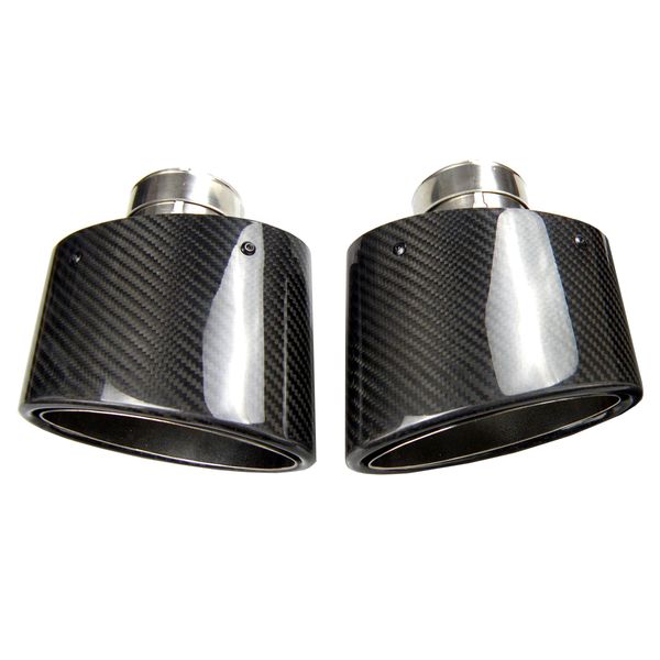

universal 1 pair oval slanted carbon fiber exhaust pipe muffler tip glossy black car curly edge no logo