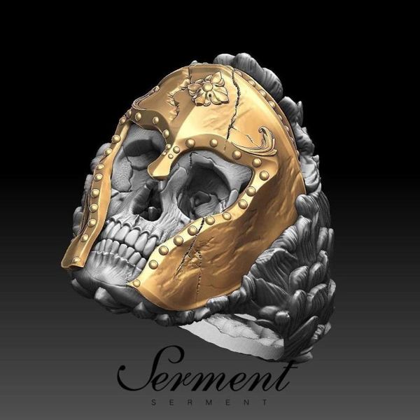 

wedding rings serment creative skull mask european retro two-tone ring style exaggerated male punk fashion jewelry, Slivery;golden