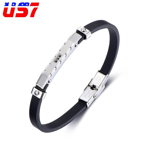 

us7 genuine leather bracelets & bangles stainless steel crystal charm bangle for men fashion jewelry gift, Golden;silver