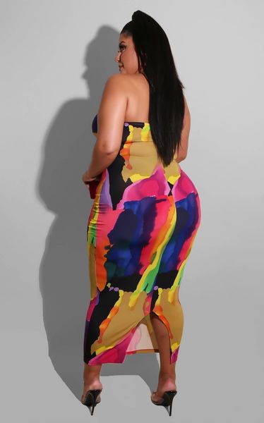 

fashion printed strapless maxi long dress women summer plus size sleeveness neon outfit club night party bodycon sheath dresses, Black;gray