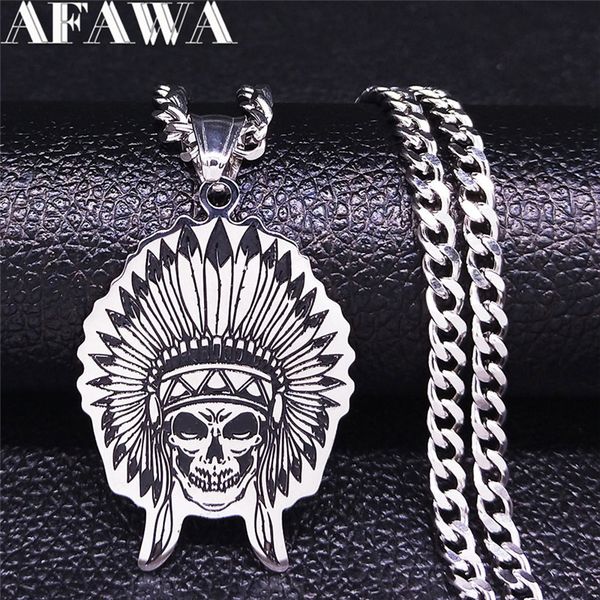 

tribe leader skeleton stainless steel necklace men silver color necklace chain jewelry acero inoxidable joyeria n4045s02