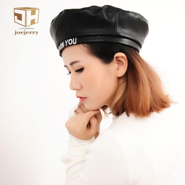 

berets joejerry fashion felt pu leather beret hat women cap female ladies beanie girls for spring and autumn, Blue;gray