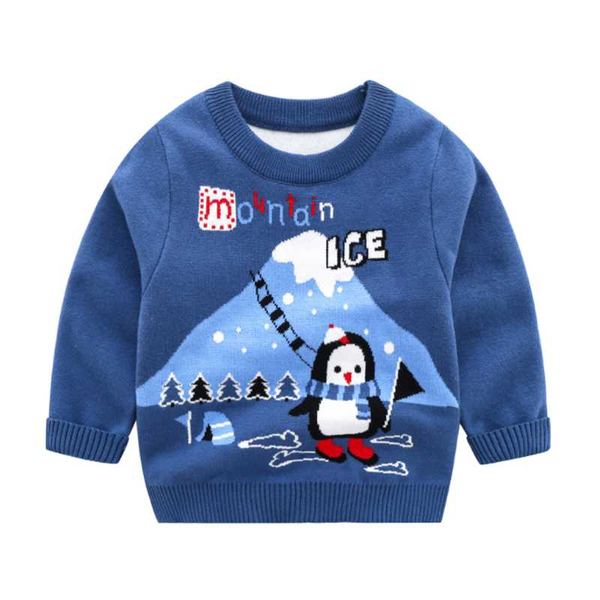 

boys pullover base sweater 2020 autumn winter new baby boy cartoon penguin fashion children's for 1-7 years, Blue
