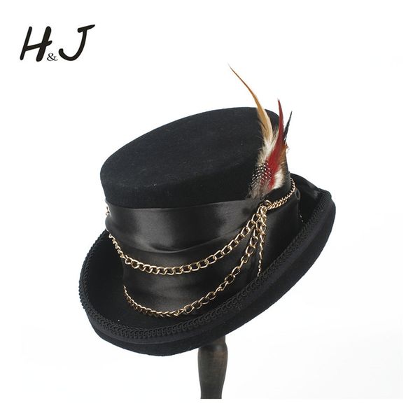 

wide brim hats handmade women men black steampunk hat wool fedora millinery goggles party cosplay cap size s m  xl, Blue;gray