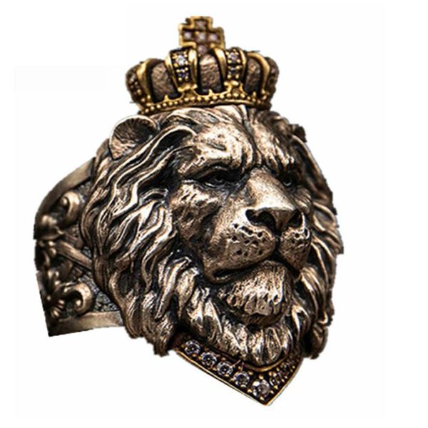 

punk animal crown lion ring for men male gothic jewelry 7-14 big size, Slivery;golden