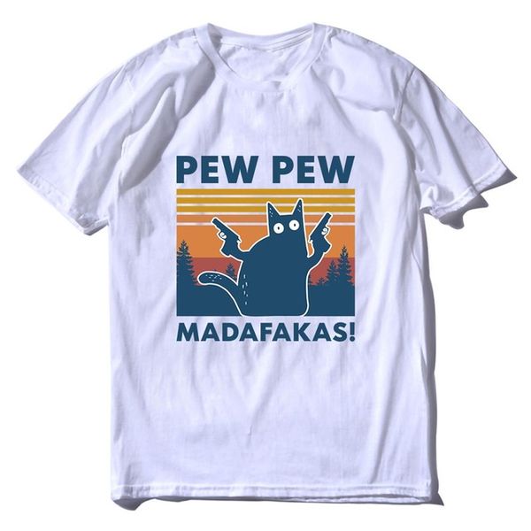 

2020 fashion summer pew pew madafakas t shirt novelty funny cat vintage crew neck men's cotton t-shirt funny women shirt humor