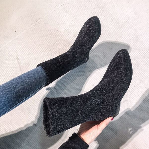 

ladies shoes autumn classic sock black boots women soft pointed toe casual moto boots female fall shoes